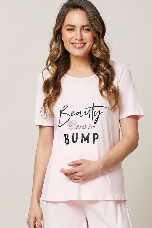 Pink Maternity Slogan Pyjama Set