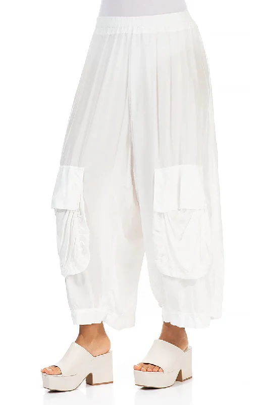 Pockets White Silk Bamboo Trousers