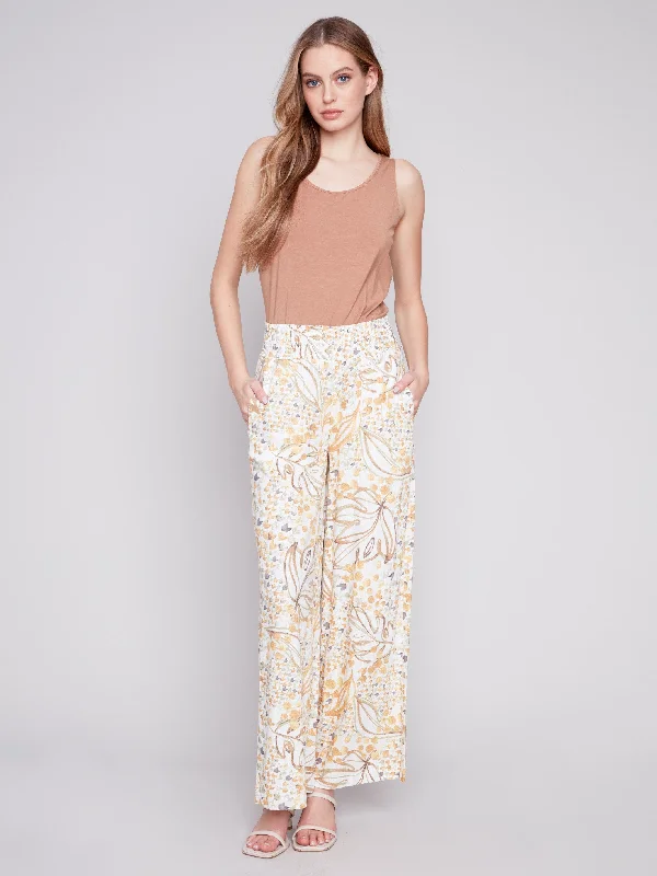 Printed Elastic Waist Pull-On Pants - Dune