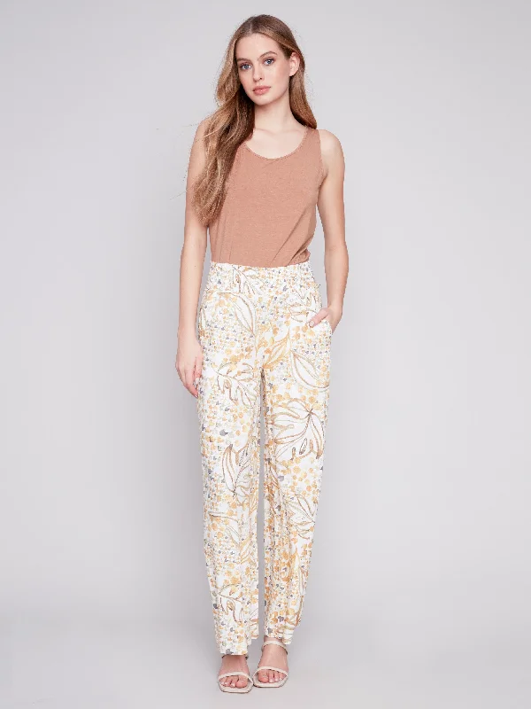 Printed Elastic Waist Pull-On Pants - Dune