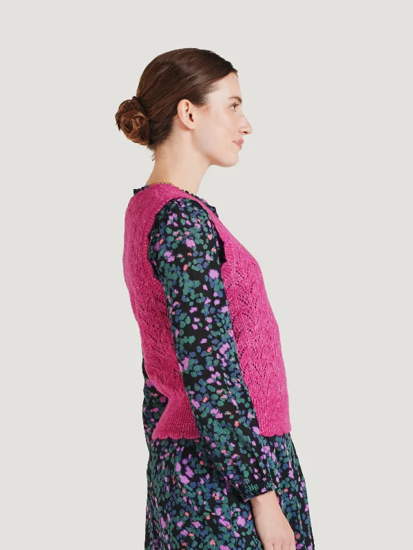 Rhea Wool Pointelle Knit Vest - Magenta Pink