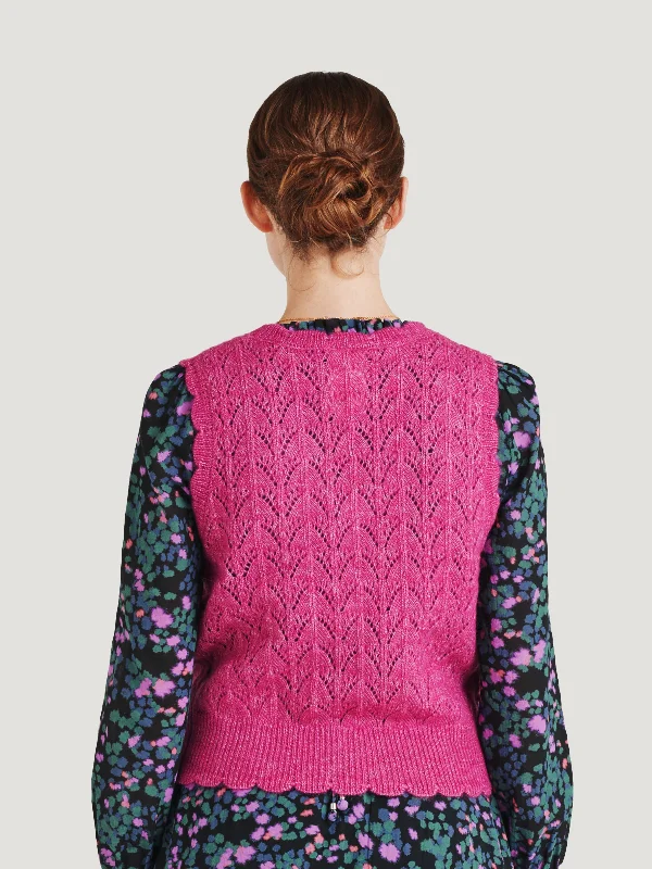 Rhea Wool Pointelle Knit Vest - Magenta Pink