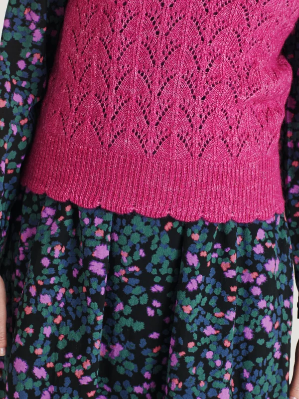 Rhea Wool Pointelle Knit Vest - Magenta Pink