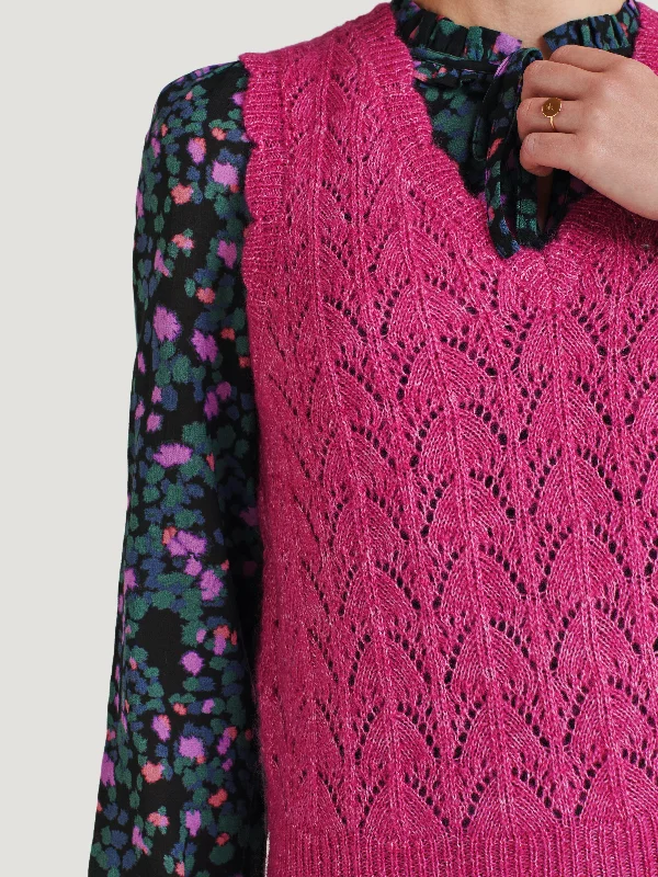 Rhea Wool Pointelle Knit Vest - Magenta Pink