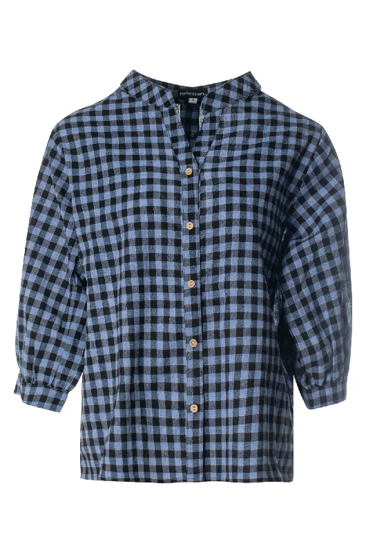 Gingham Shirt with Balloon sleeves | Sky Black | 4073ZZ