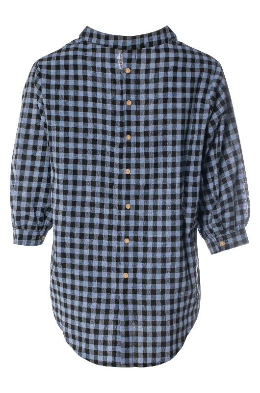 Gingham Shirt with Balloon sleeves | Sky Black | 4073ZZ