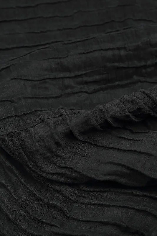 Taper Crinkled Black Silk Trousers