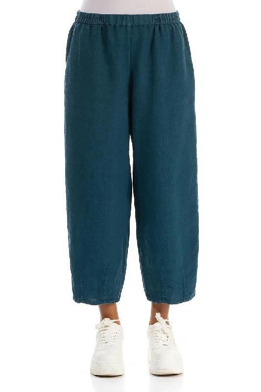 Taper Dark Teal Linen Trousers