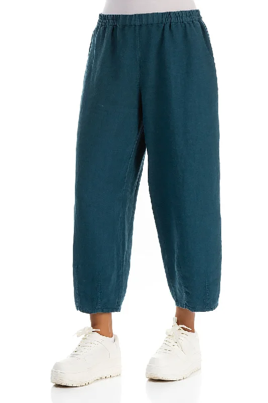 Taper Dark Teal Linen Trousers