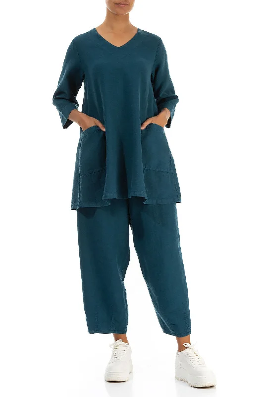 Taper Dark Teal Linen Trousers