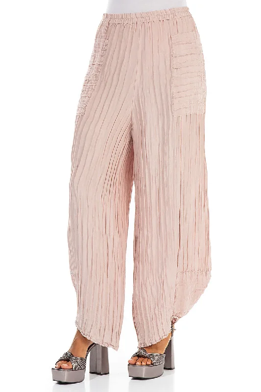 Taper End Antique Rose Crinkled Silk Trousers