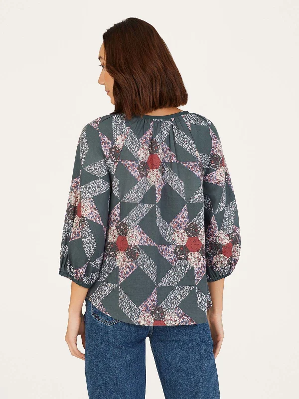 Tarni Hemp Patchwork Blouse - Dark Eucalyptus Green