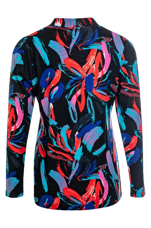 Turtle neck printed Warm Touch Top | Bright Blk Brshstroke | 7902ZZ