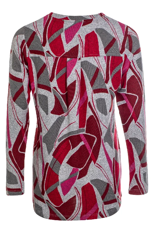 Printed Warm Touch Tunic | Red Pink Geo | 7912ZZ