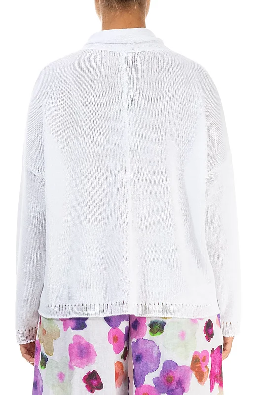 V-Neck Overlap White Linen Jumper