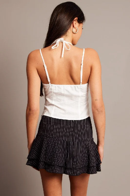 White Cami Top Sleeveless Ruched Ribbon