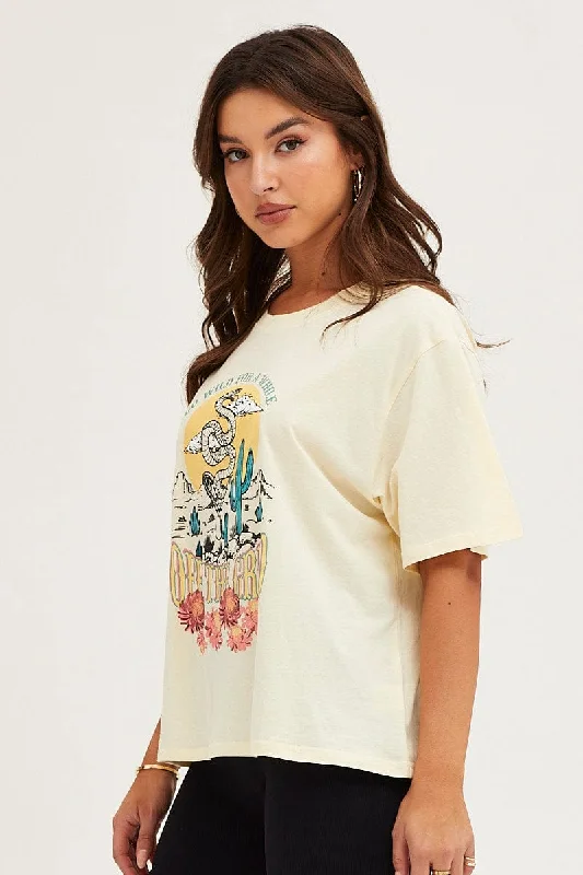 White Crew Neck Graphic T-Shirt