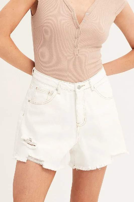 White Denim Shorts High Rise Relaxed