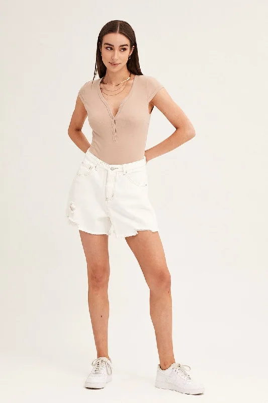 White Denim Shorts High Rise Relaxed