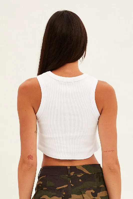 White Tank Top Sleeveless Crew Neck