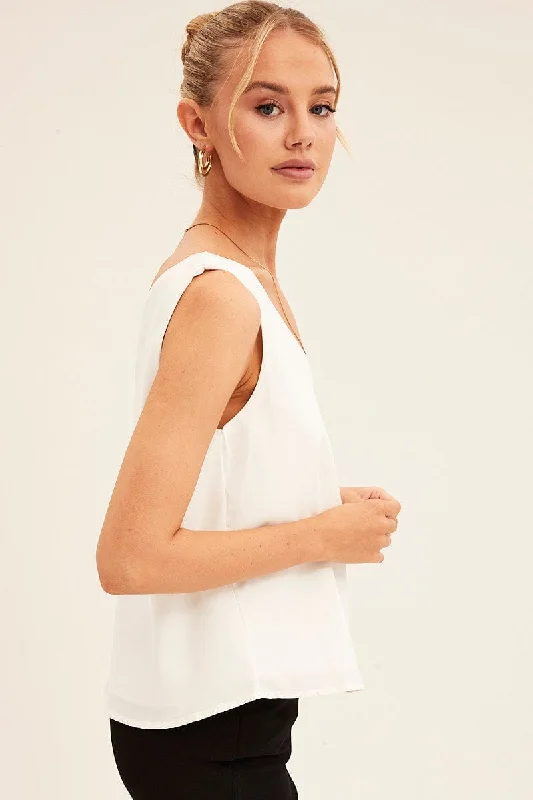 White Workwear Tank Deep V Sleeveless