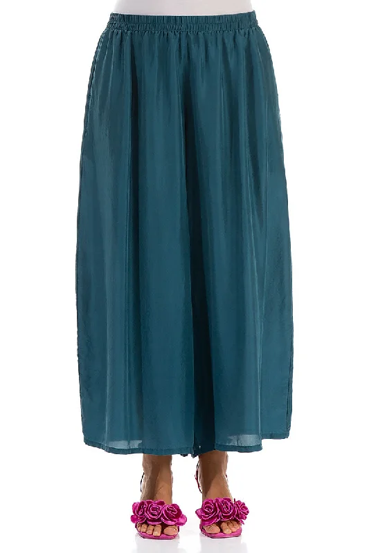 Wide Dark Teal Silk Trousers