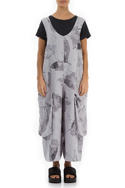 Wide Loose Lilac Grey Mirage Linen Jumpsuit