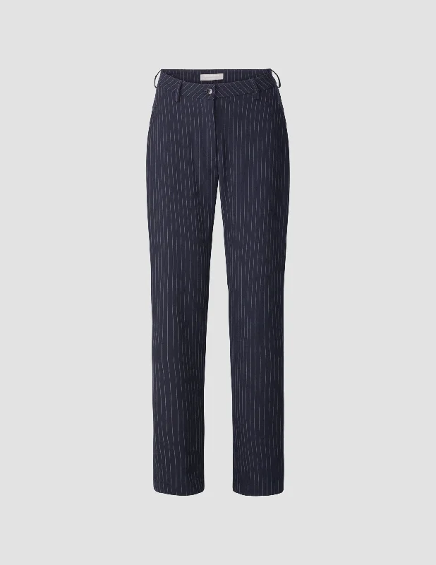 Essential Pants Straight Navy Pinstriped