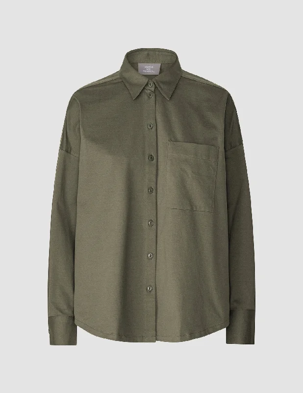 Oversized Long Sleeve Shirt Dark Olive