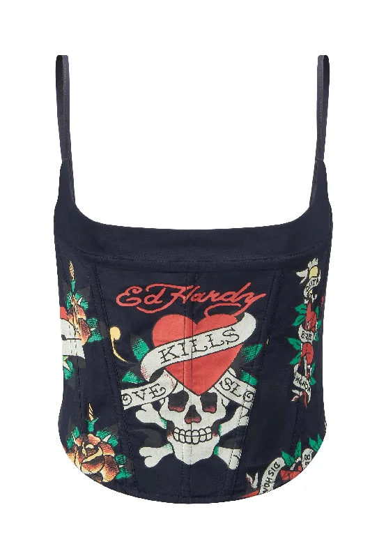 Womens Love Kills Tattoo Corset Top - Navy