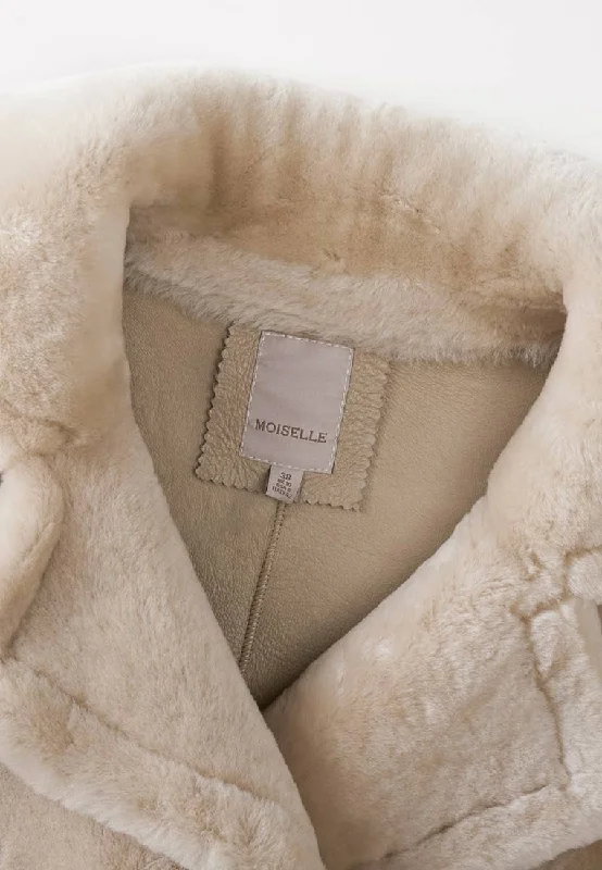 Beige Fur Double-breasted Long Coat