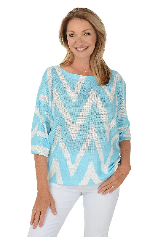 Blue Zig Zag 3/4 Sleeve Lightweight Sweater