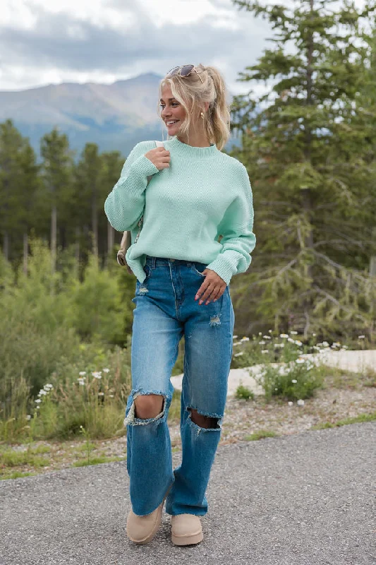 A Great Escape Mint Oversized Crew Neck Sweater