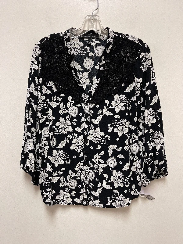 Black & White Blouse Long Sleeve White House Black Market, Size M