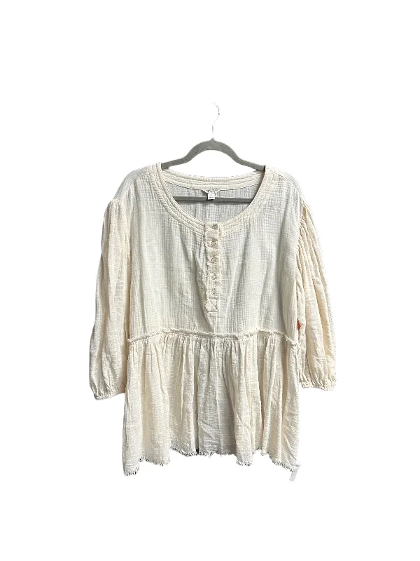 Blouse Long Sleeve By Cato In Cream, Size: L