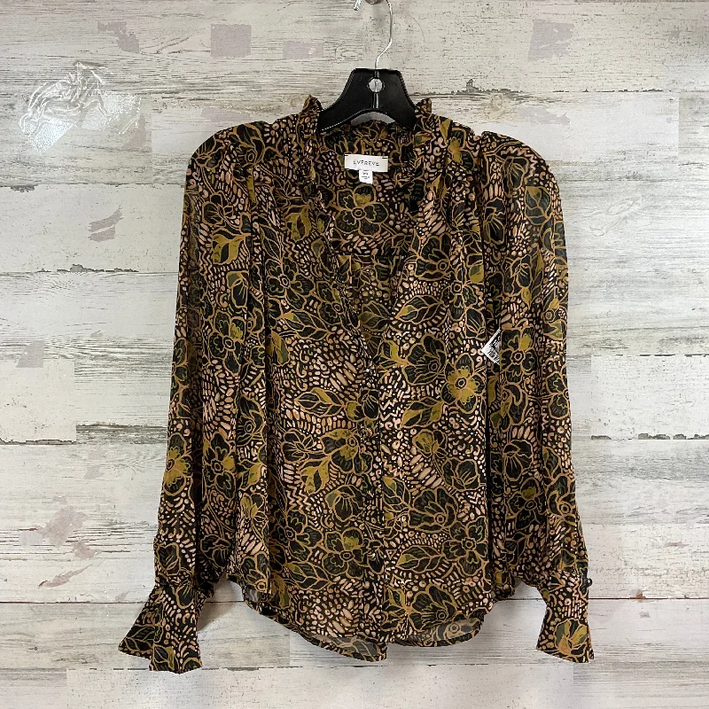 Blouse Long Sleeve By Evereve In Brown, Size: Xs