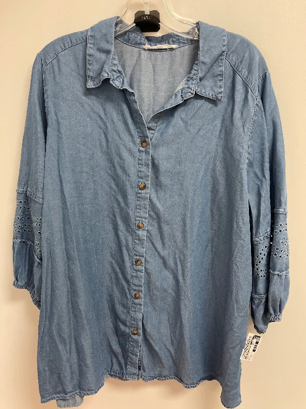 Blue Blouse Long Sleeve Jane And Delancey, Size 1x