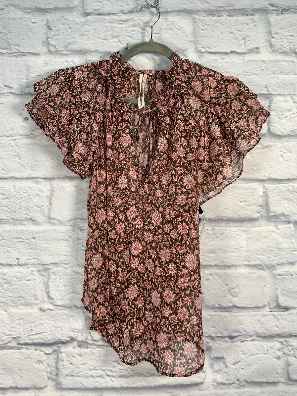 Brown & Red Blouse Short Sleeve Anthropologie, Size S