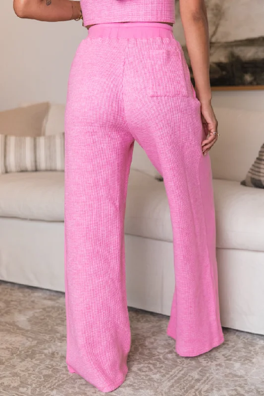 Essential Comfort Pink Waffle Knit Ribbed Pants