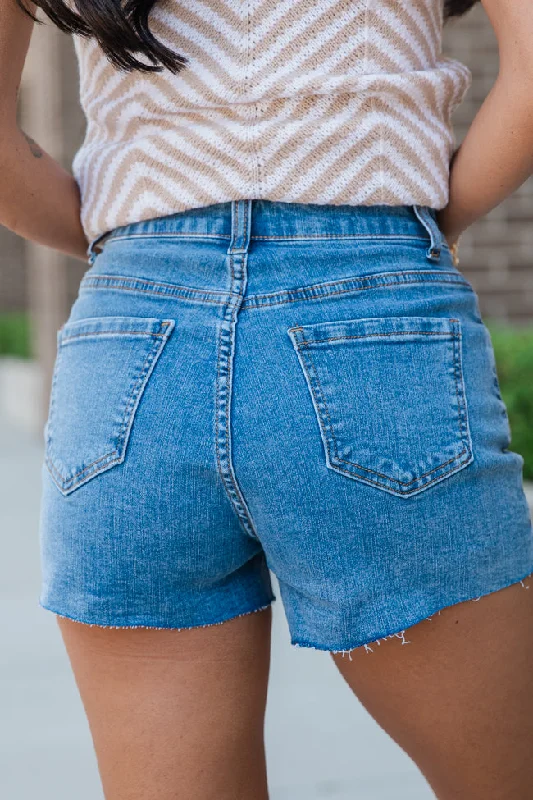 Everyday Medium Wash Distressed High Waisted Shorts