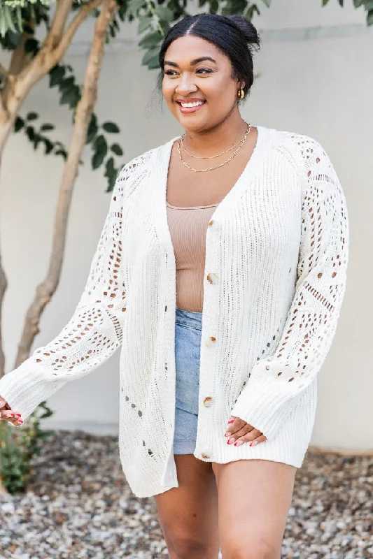 Feel Happiness Cream Crochet Cardigan