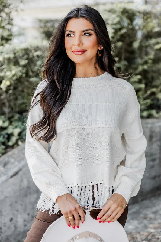 Haute Take Cream Fringe Sweater