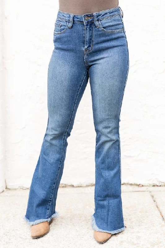 Hillary Frayed Hem Medium Wash Flare Jeans FINAL SALE