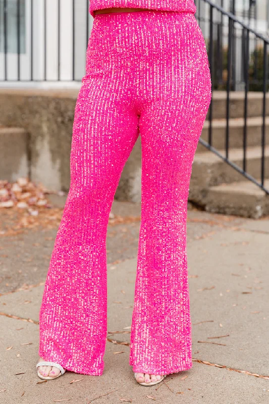 Holiday Fun Pink Sequin Flared Pants