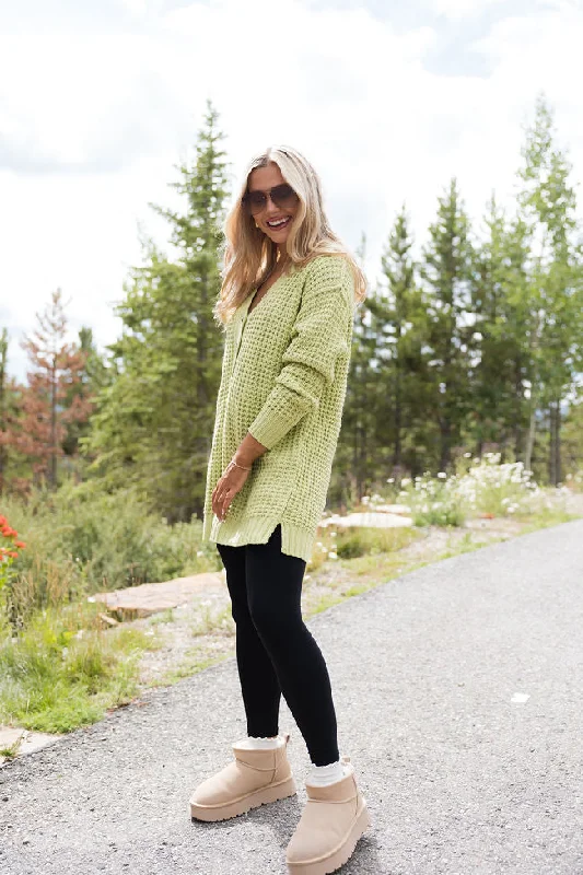 Just Keep Going Lime Henley Waffle Sweater