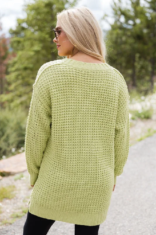 Just Keep Going Lime Henley Waffle Sweater