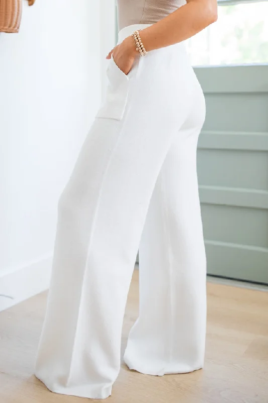 Let's Debrief Ivory Wide Leg Sweater Pants