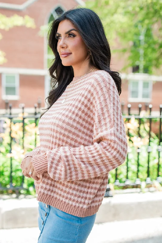 Midnight Dreams Tan And Brown Striped Sweater