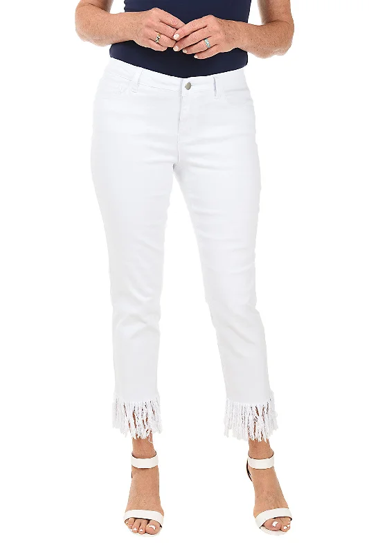 Fringe Hem Denim Ankle Pant