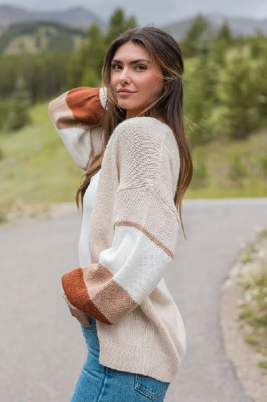 Let's Stay Longer Beige Multi Color Block Sleeve Cardigan